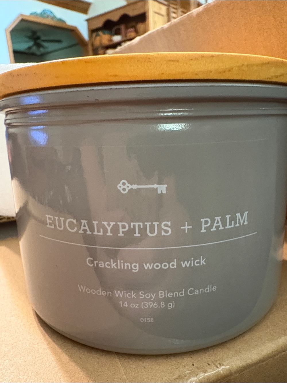 Threshold Eucalyptus Palm Candle 3 crackling wood wick Wooden Lid calming aroma